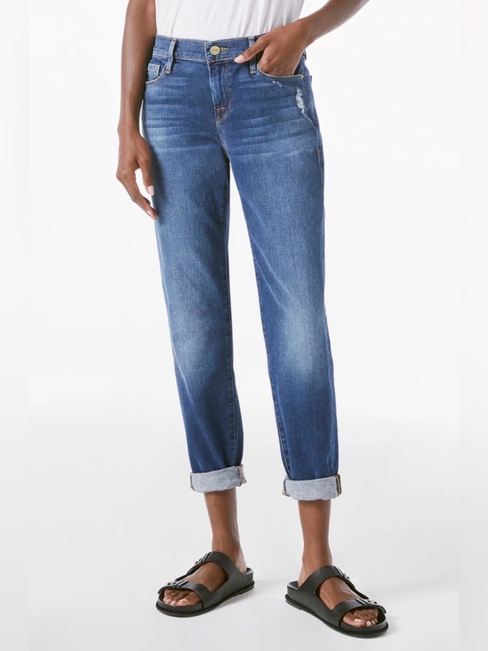FRAME Le Garçon Distressed Slim Boyfriend Jeans 26 | Medium Wash